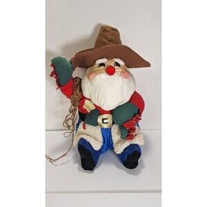 Vtg 1993 International Silver Co. Western Nylon Cowboy‎ Roping Santa Plush Decor